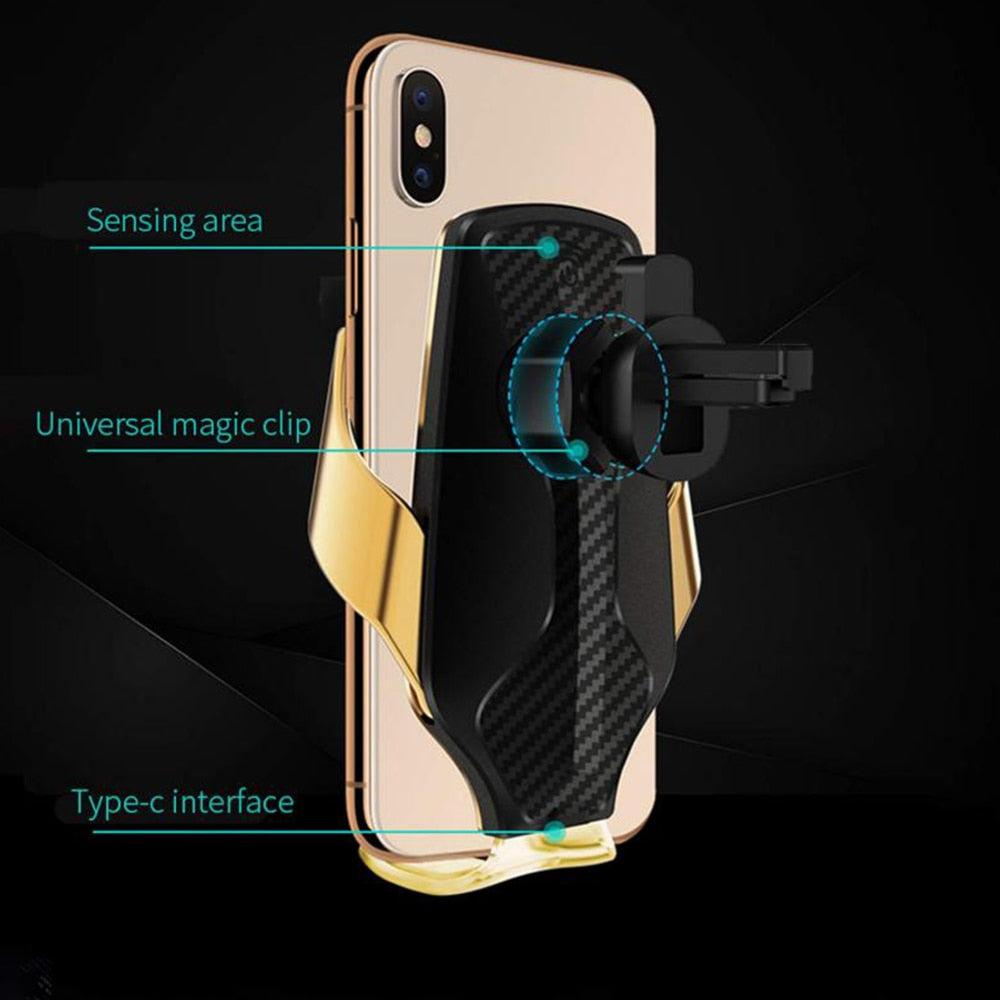 Car Phone Holder & Stand Auto Clamp Smart Infrare Sensor R3 Wireless Charger Charging For iPhone