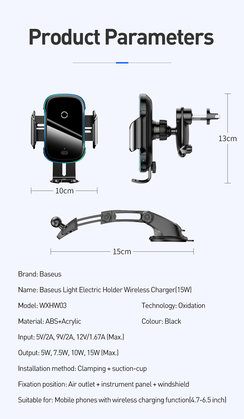 15W Wireless Car Charger and Holder